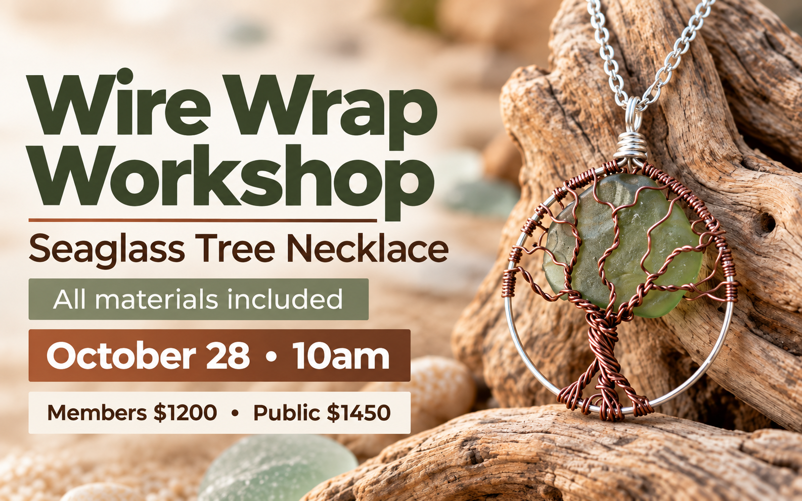 Wire Wrap Workshop: Seaglass Tree Necklace HoLA Maz event graphic