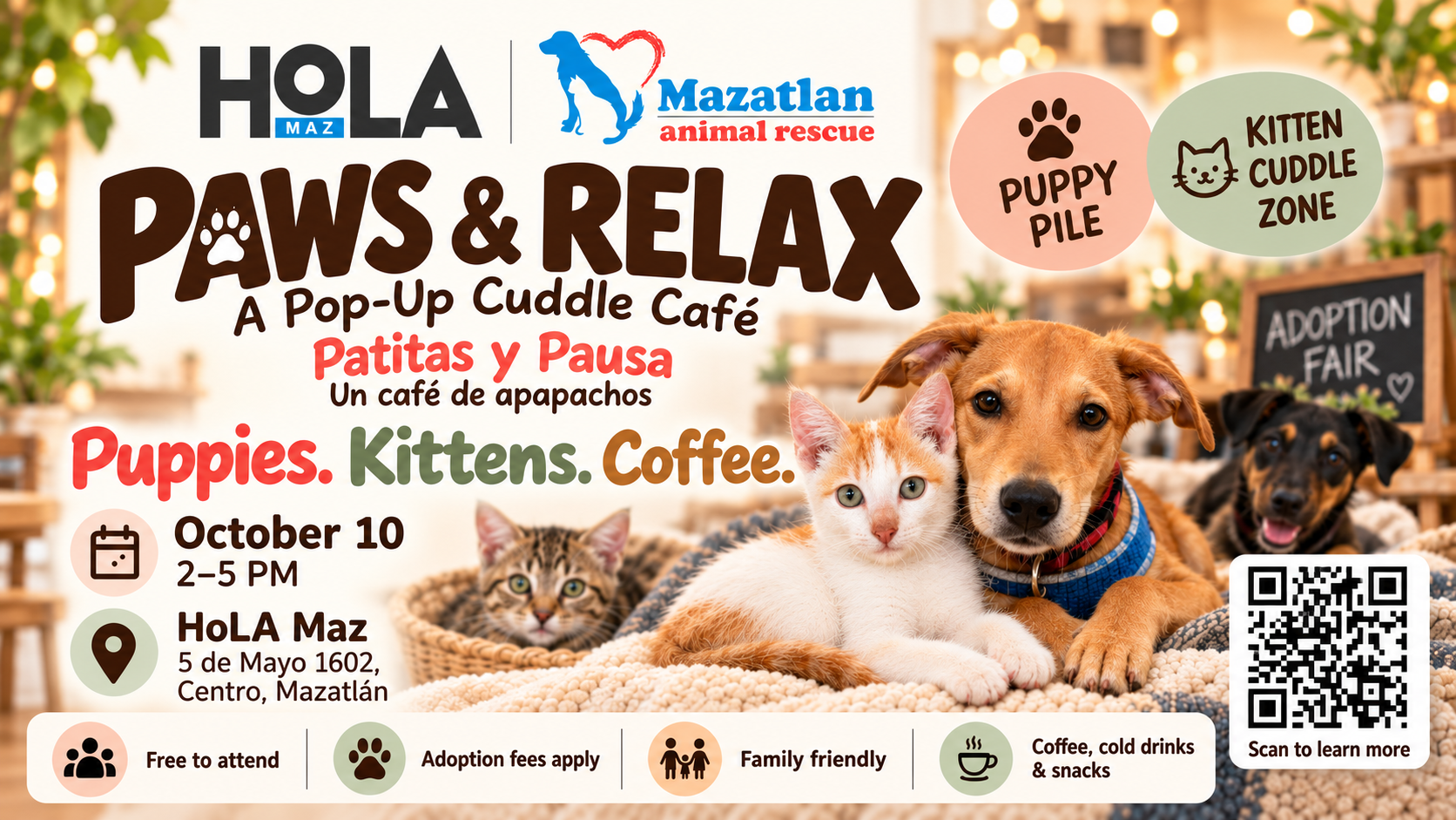 Paws & Relax: A Pop-up Cuddle Cafe HoLA Maz event graphic