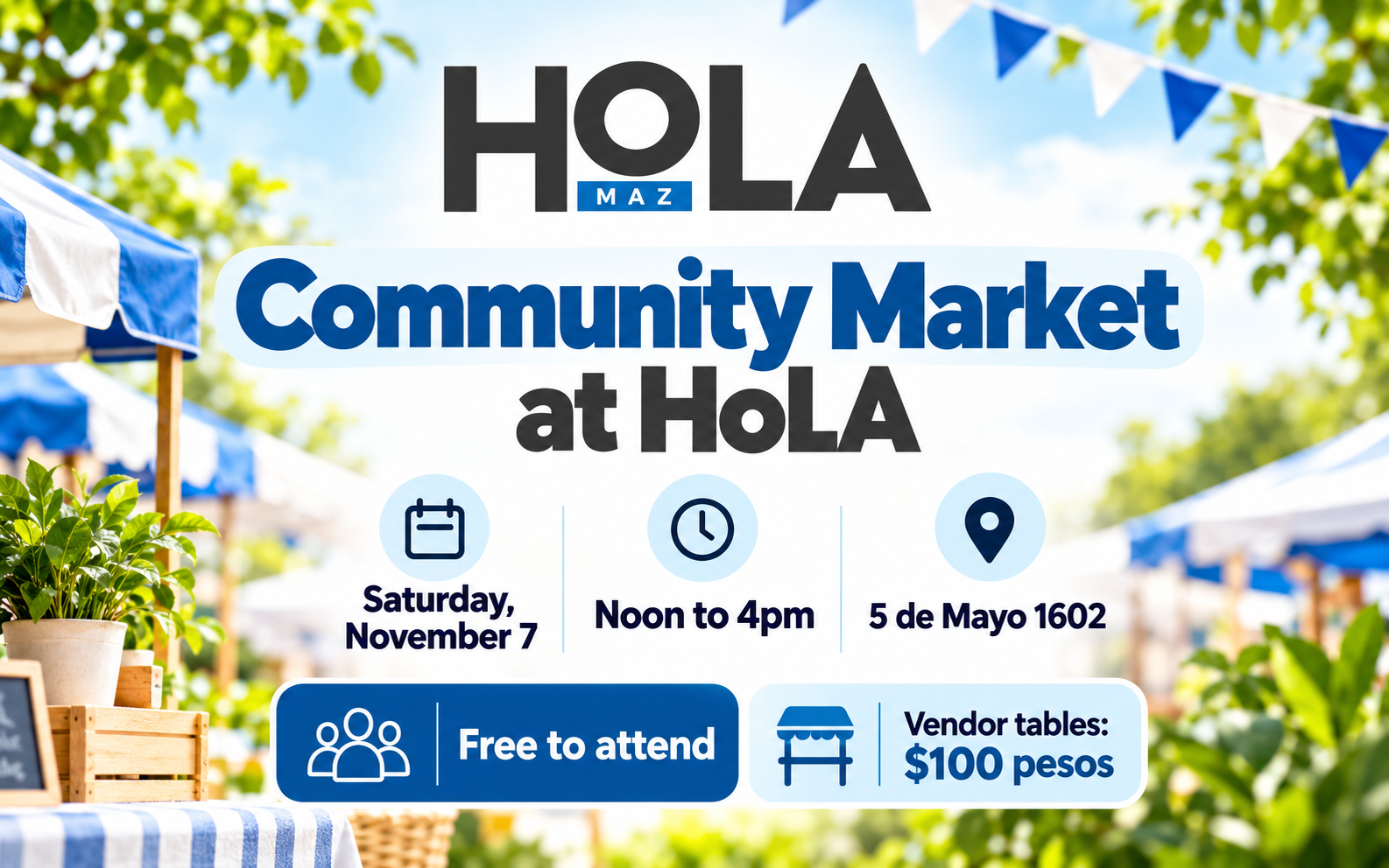 Community Market at HoLA HoLA Maz event graphic